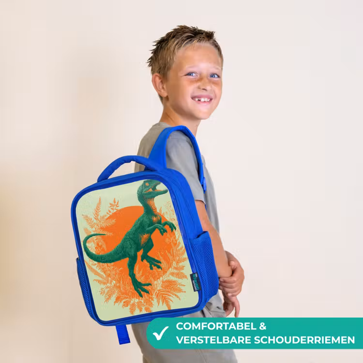 Dinosaurus - Groen - Planten - Cirkel Kinderrugzak - Blauw middel -sfeer3_NL