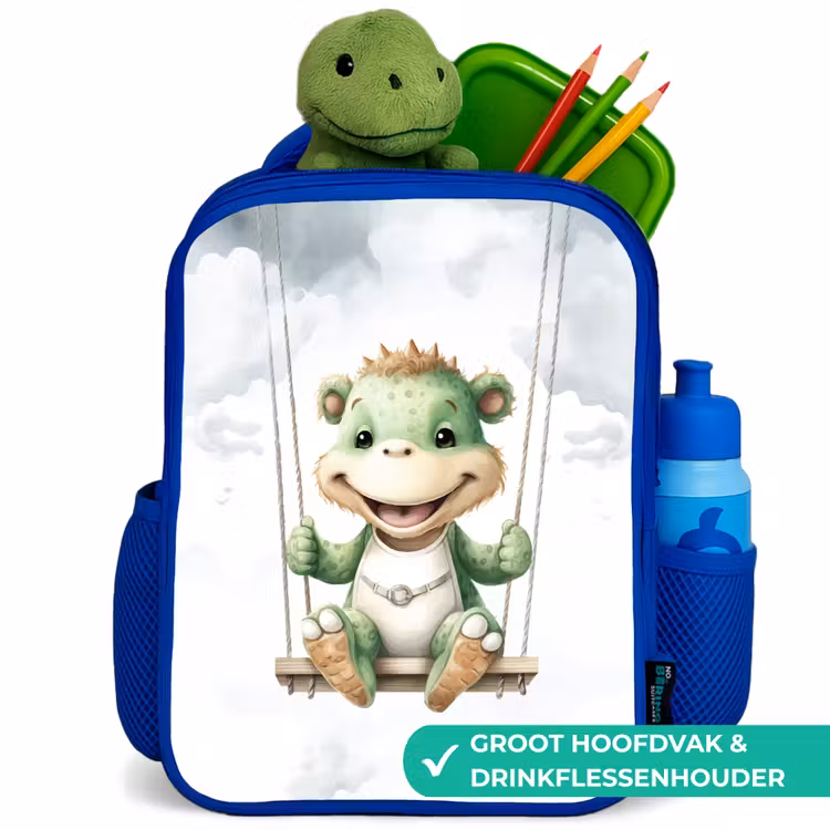 Draak - Baby dier - Kinderen Kinderrugzak - Blauw middel -inhoud_NL