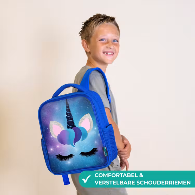 Eenhoorn - Sterren - Magisch - Blauw Kinderrugzak - Blauw middel -sfeer3_NL
