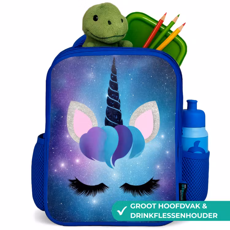 Eenhoorn - Sterren - Magisch - Blauw Kinderrugzak - Blauw middel -inhoud_NL
