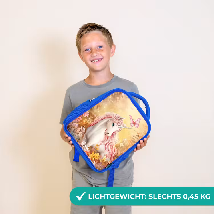 Eenhoorn - Vlinder - Roze - Manen Kinderrugzak - Blauw middel -sfeer1_NL