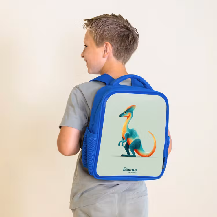 Elegante dino met kam Kinderrugzak - Blauw middel -sfeer2