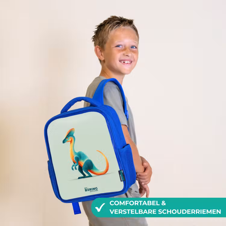 Elegante dino met kam Kinderrugzak - Blauw middel -sfeer3_NL