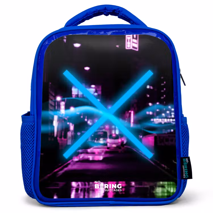 Felblauw kruis boven een nachtelijke straat Kinderrugzak - Blauw middel -3d