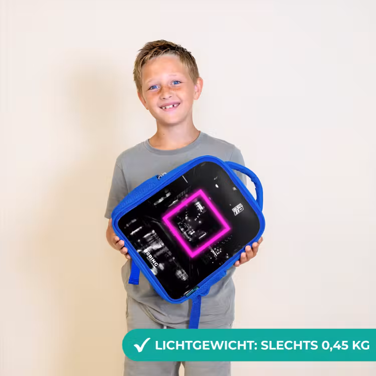Felroze vierkant met verlichte achtergrond Kinderrugzak - Blauw middel -sfeer1_NL
