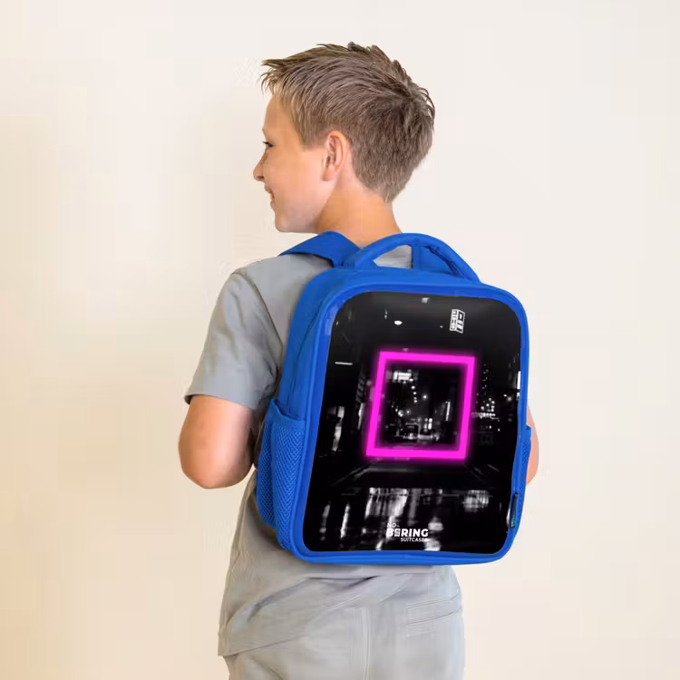 Felroze vierkant met verlichte achtergrond Kinderrugzak - Blauw middel -sfeer2