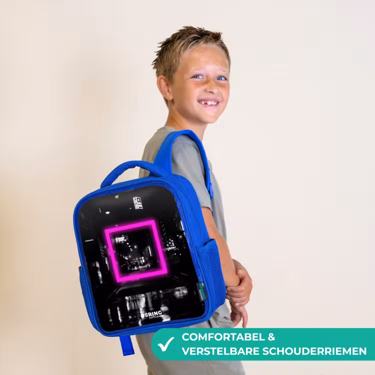 Felroze vierkant met verlichte achtergrond Kinderrugzak - Blauw middel -sfeer3_NL