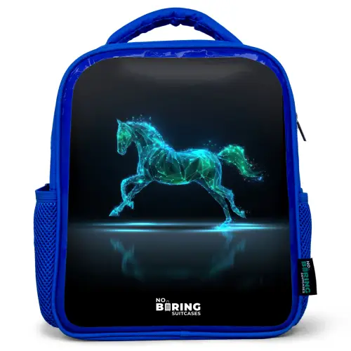 Futuristisch galopperend paard Kinderrugzak - Blauw middel -3d