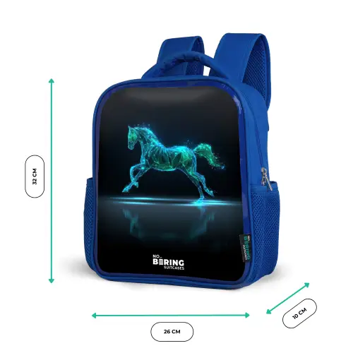 Futuristisch galopperend paard Kinderrugzak - Blauw middel -productfoto_formaten