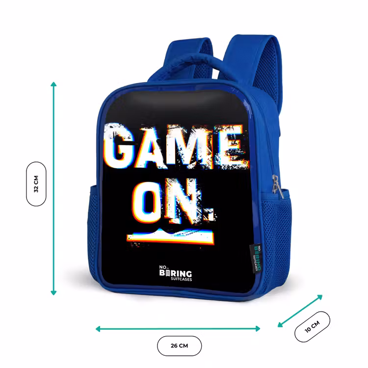 Game on in zwart wit Kinderrugzak - Blauw middel -productfoto_formaten