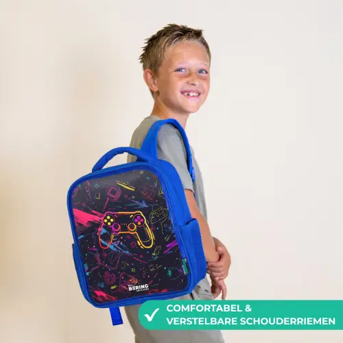 Gamerwereld in neonstijl Kinderrugzak - Blauw middel -sfeer3_NL