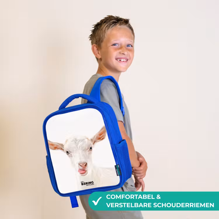 Geit die z'n Tong Uitsteekt Kinderrugzak - Blauw middel -sfeer3_NL