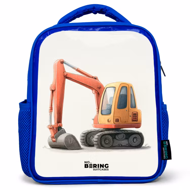 Graafmachine - Getekend - Oranje Kinderrugzak - Blauw middel -3d