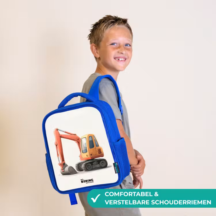 Graafmachine - Getekend - Oranje Kinderrugzak - Blauw middel -sfeer3_NL