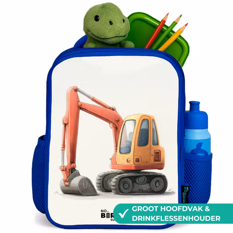 Graafmachine - Getekend - Oranje Kinderrugzak - Blauw middel -inhoud_NL