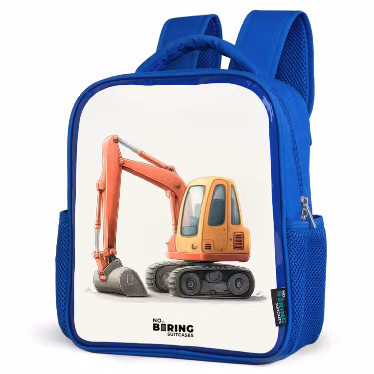 Graafmachine - Getekend - Oranje Kinderrugzak - Blauw middel -schuin
