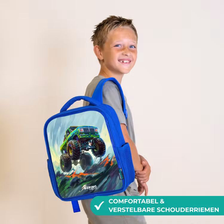 Groene Monstertruck met Penseelstreken Kinderrugzak - Blauw middel -sfeer3_NL