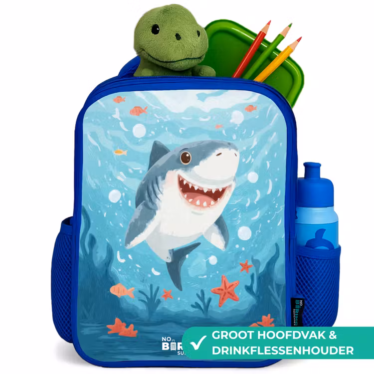 Haai - Water - Zee Kinderrugzak - Blauw middel -inhoud_NL