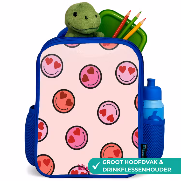 Hartje - Smiley - Patroon Kinderrugzak - Blauw middel -inhoud_NL