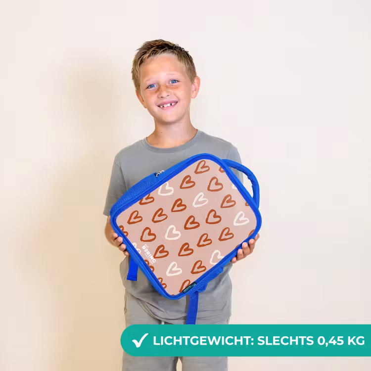 Hartjes patroon in roze en wit Kinderrugzak - Blauw middel -sfeer1_NL