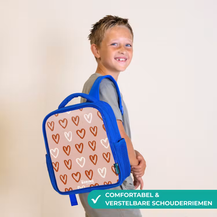 Hartjes patroon in roze en wit Kinderrugzak - Blauw middel -sfeer3_NL