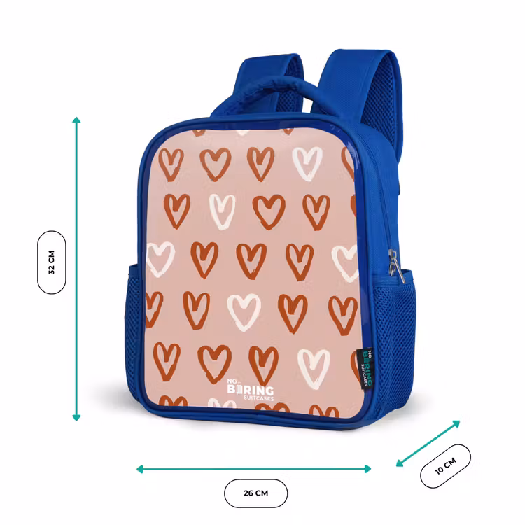 Hartjes patroon in roze en wit Kinderrugzak - Blauw middel -productfoto_formaten