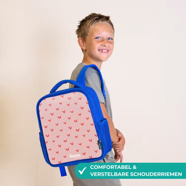 Hartjespatroon met roze kleuren Kinderrugzak - Blauw middel -sfeer3_NL