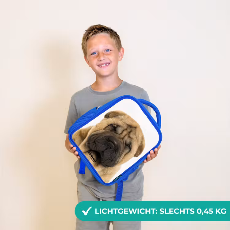Hondje met Boos Hoofd Kinderrugzak - Blauw middel -sfeer1_NL