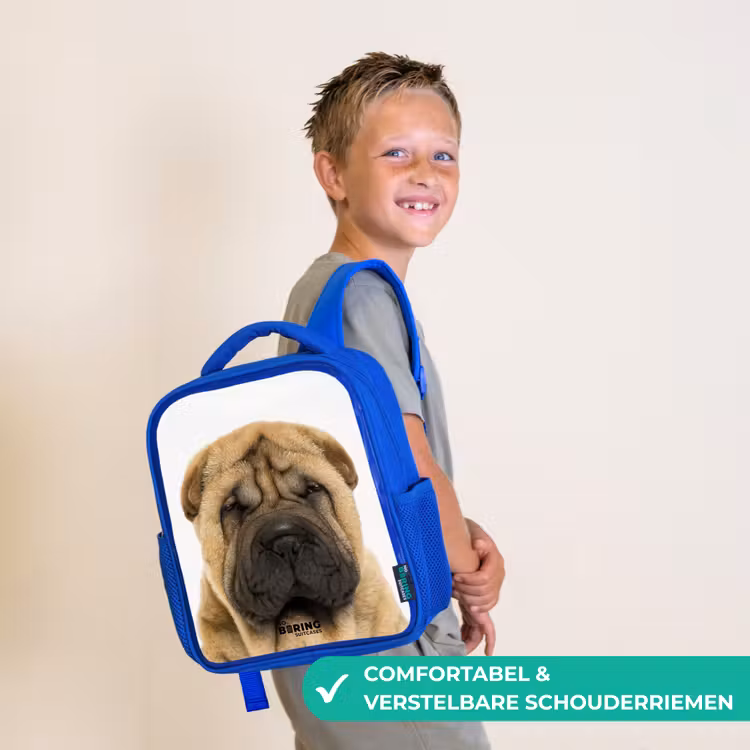 Hondje met Boos Hoofd Kinderrugzak - Blauw middel -sfeer3_NL