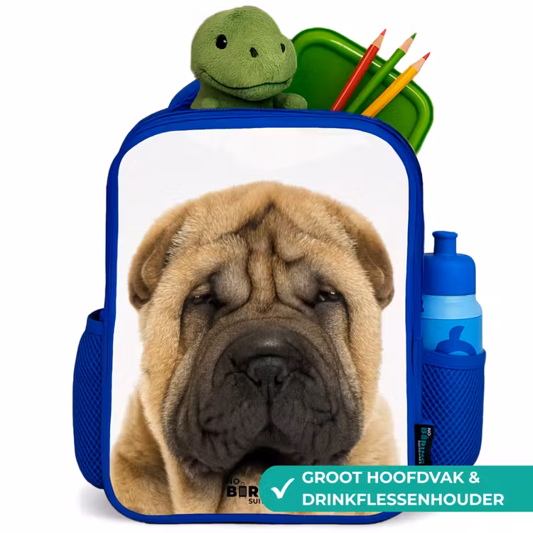 Hondje met Boos Hoofd Kinderrugzak - Blauw middel -inhoud_NL