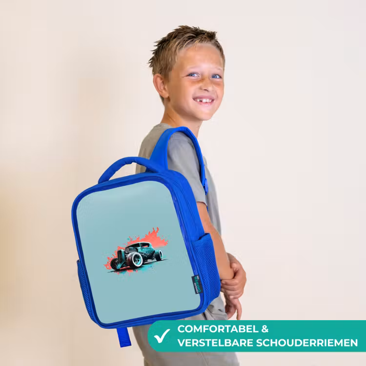Hotrod turquoise Kinderrugzak - Blauw middel -sfeer3_NL