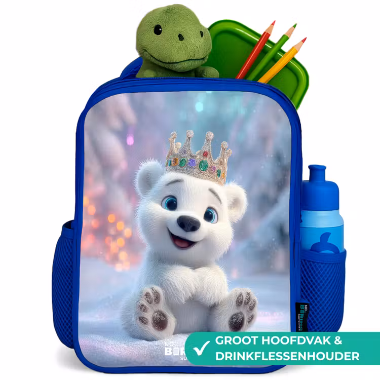 IJsbeer - Kroon - Winter Kinderrugzak - Blauw middel -inhoud_NL