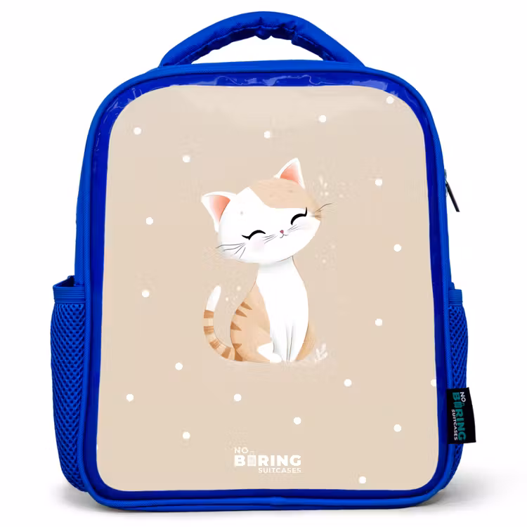 Kat omringd door beige stippen Kinderrugzak - Blauw middel -3d