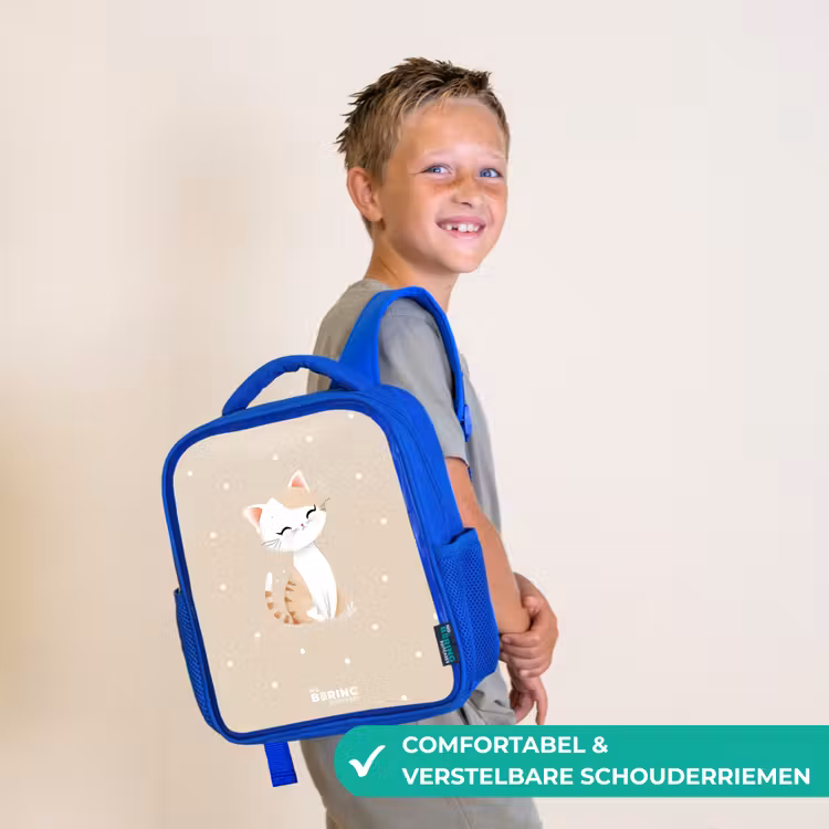 Kat omringd door beige stippen Kinderrugzak - Blauw middel -sfeer3_NL