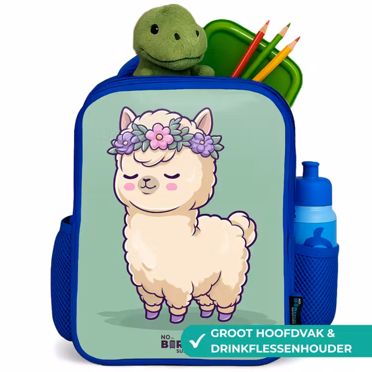 Kawai - Alpaca - Groen Kinderrugzak - Blauw middel -inhoud_NL