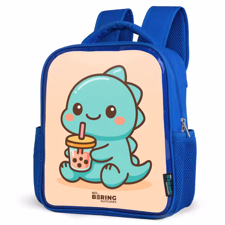 Kawai - Dino - Bubbletea Kinderrugzak - Blauw middel -schuin