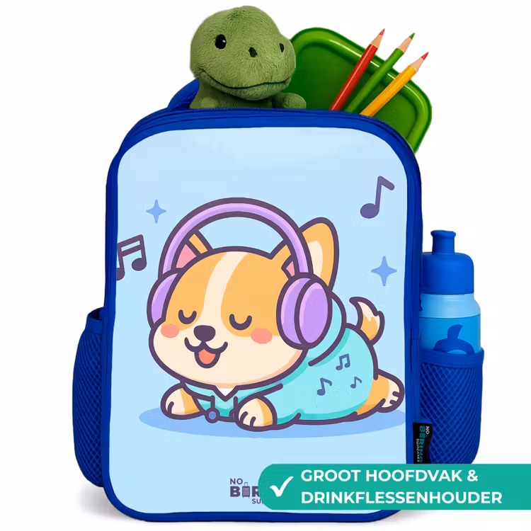 Kawai - Hond - Muziek Kinderrugzak - Blauw middel -inhoud_NL