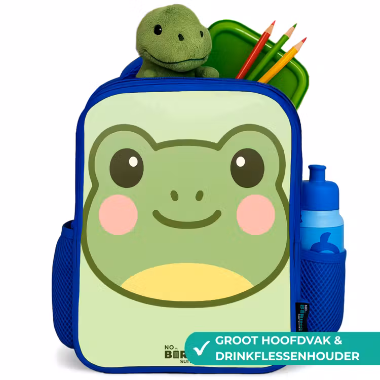 Kawai - Kikker - Groen Kinderrugzak - Blauw middel -inhoud_NL