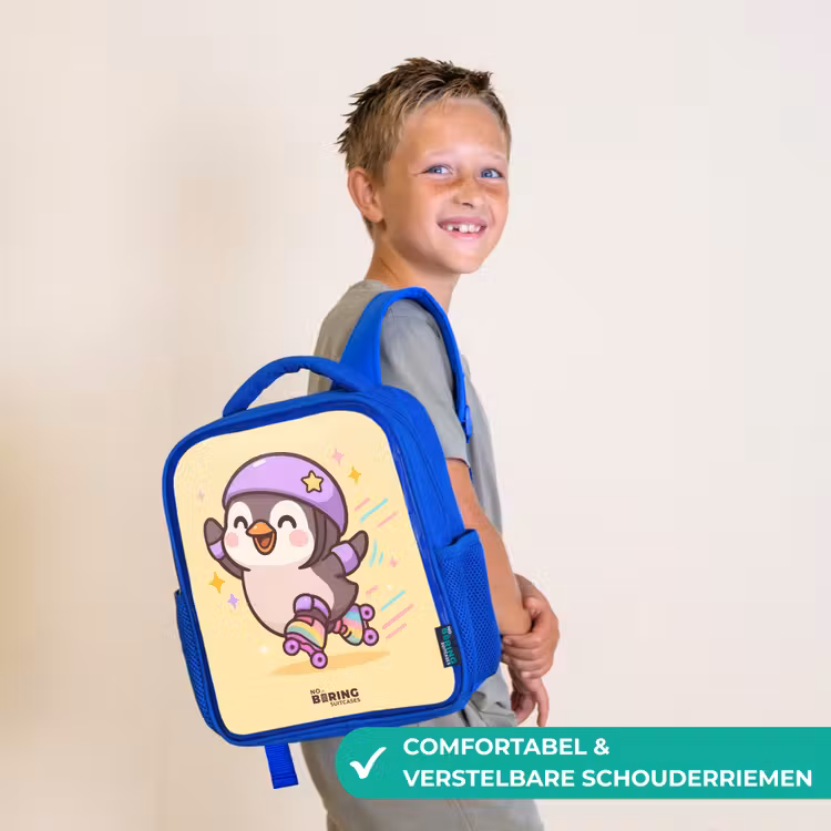 Kawai - Pinguin - Rolschaatsen Kinderrugzak - Blauw middel -sfeer3_NL