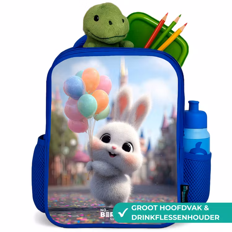 Konijn - Ballonnen Kinderrugzak - Blauw middel -inhoud_NL