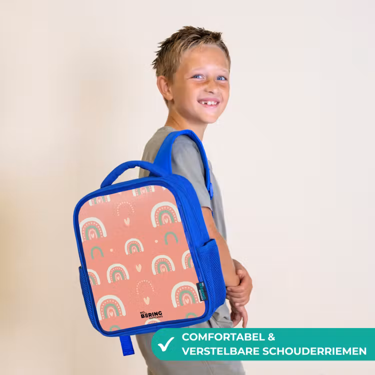 Koraal kleurenbogen Kinderrugzak - Blauw middel -sfeer3_NL