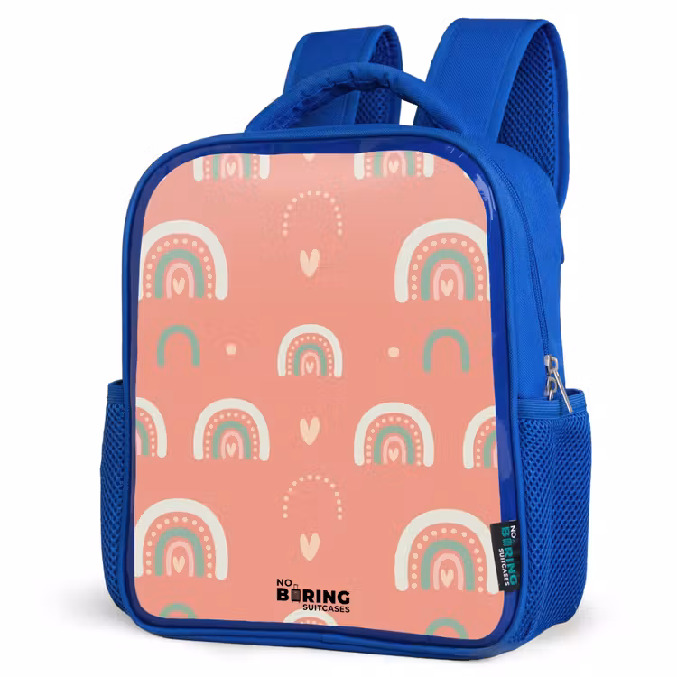 Koraal kleurenbogen Kinderrugzak - Blauw middel -schuin