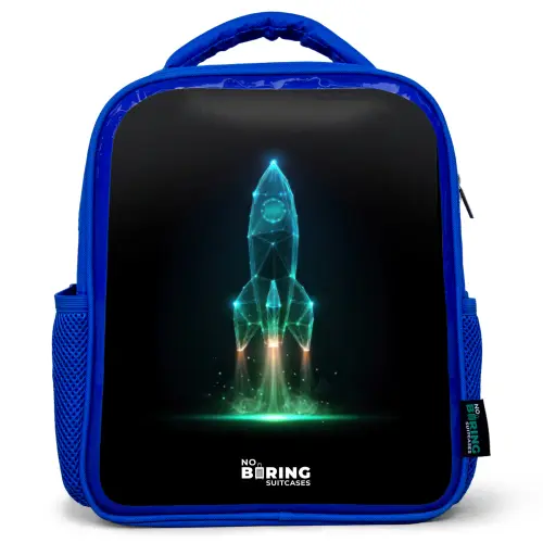 Lancerende raket in neonstijl Kinderrugzak - Blauw middel -3d