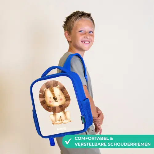 Leeuw illustratie met beige achtergrond Kinderrugzak - Blauw middel -sfeer3_NL