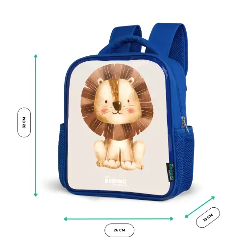 Leeuw illustratie met beige achtergrond Kinderrugzak - Blauw middel -productfoto_formaten