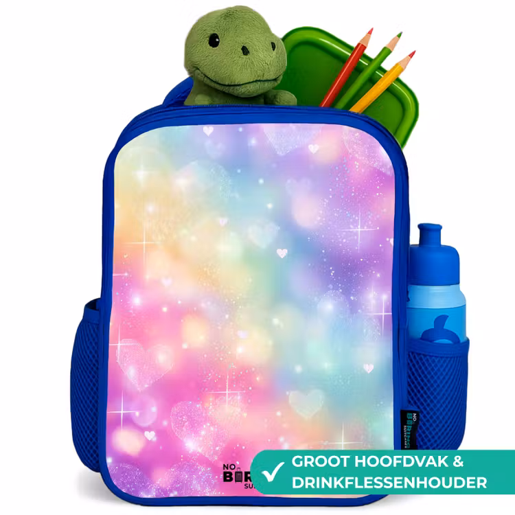 Licht - Regenboog - Hartjes Kinderrugzak - Blauw middel -inhoud_NL