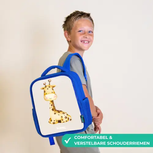 Liggende giraffe illustratie op beige achtergrond Kinderrugzak - Blauw middel -sfeer3_NL