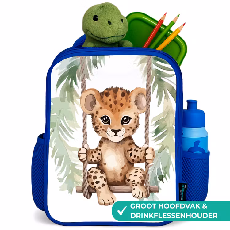 Luipaard - Dier - Kinderen - Jungle Kinderrugzak - Blauw middel -inhoud_NL