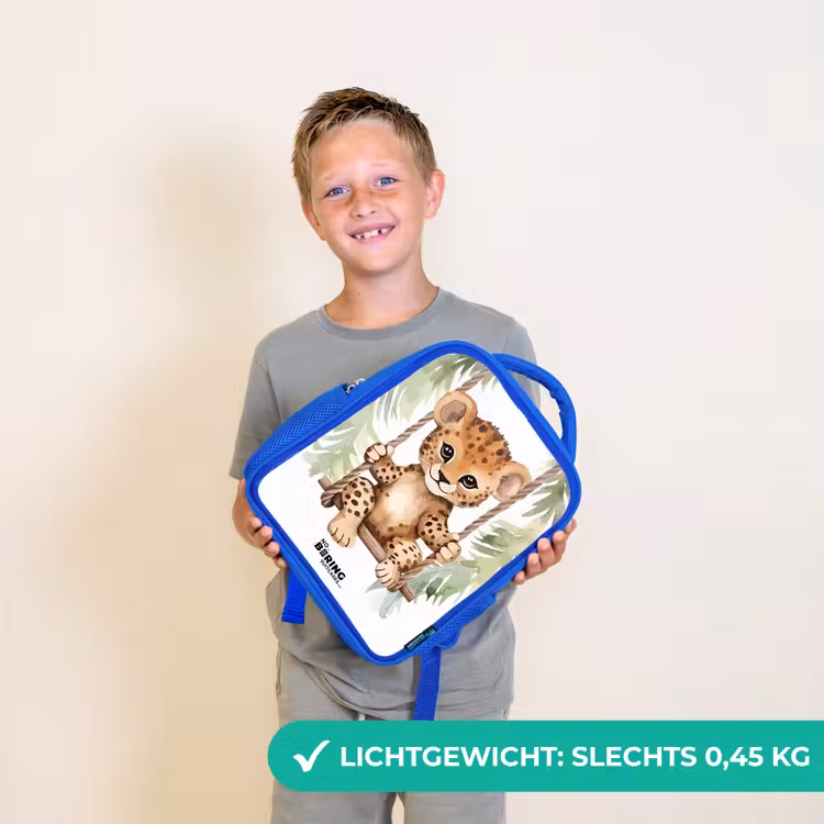 Luipaard welp op een schommel waterverf illustratie Kinderrugzak - Blauw middel -sfeer1_NL