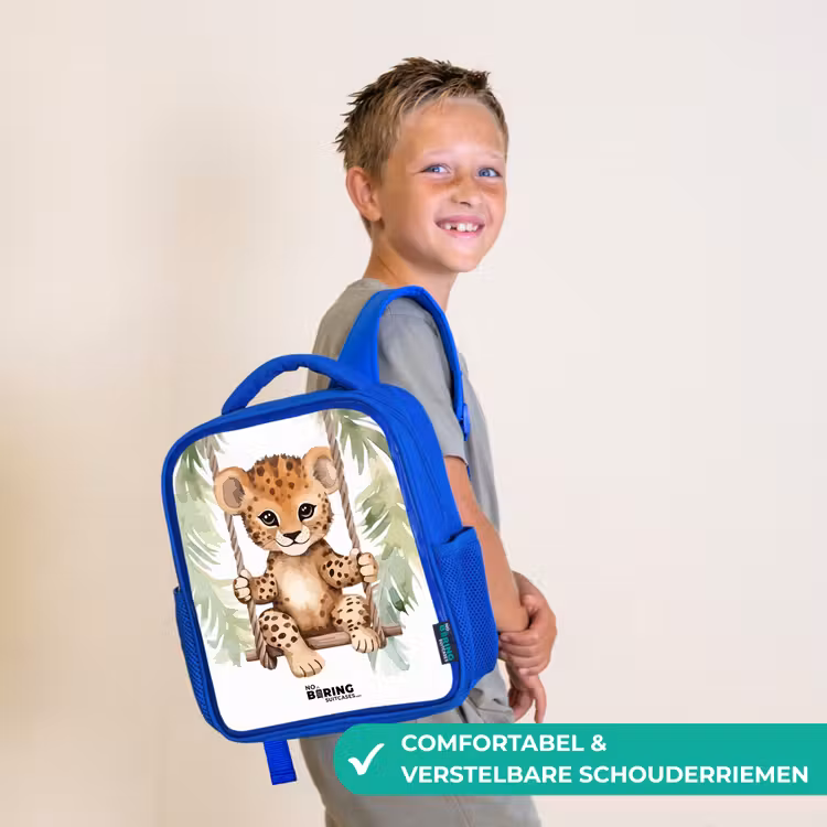 Luipaard welp op een schommel waterverf illustratie Kinderrugzak - Blauw middel -sfeer3_NL